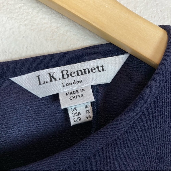 L.K. Bennett Jessica Navy Blue‎ Dress Long Sleeve Knee Length Women’s Sz 12 - Picture 3 of 6